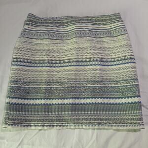 Dalia Size 10 Blue, Grey & Cream Geometric Striped Mini Skirt Lined Side-Zip